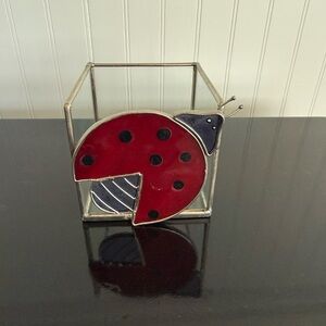 Vintage Stained Glass Ladybug Votive Candle Holder